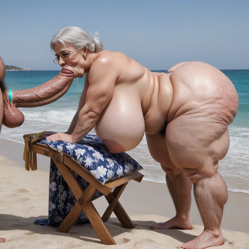 60+, Breast Expansion, Ocean Background AI Porn