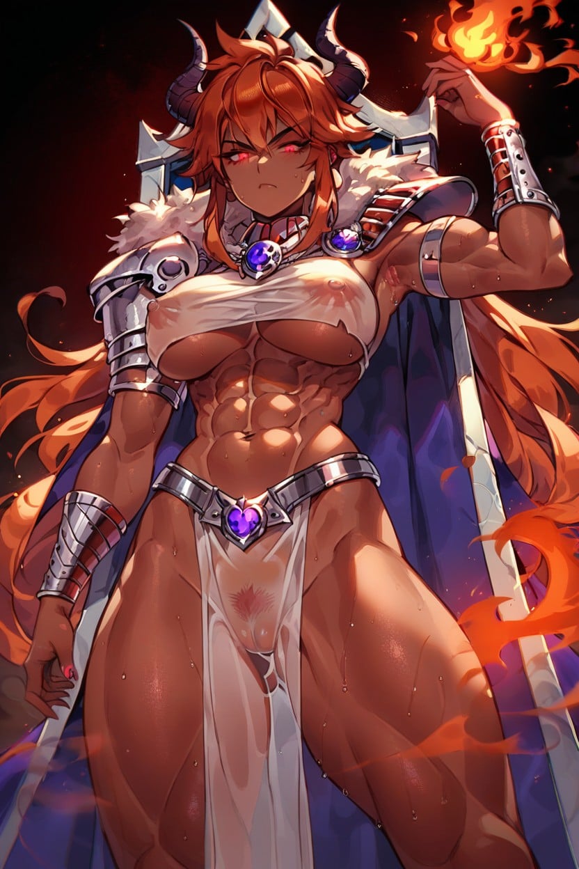 Long Bangs, Underboob, Muscles Hentai AI Porn