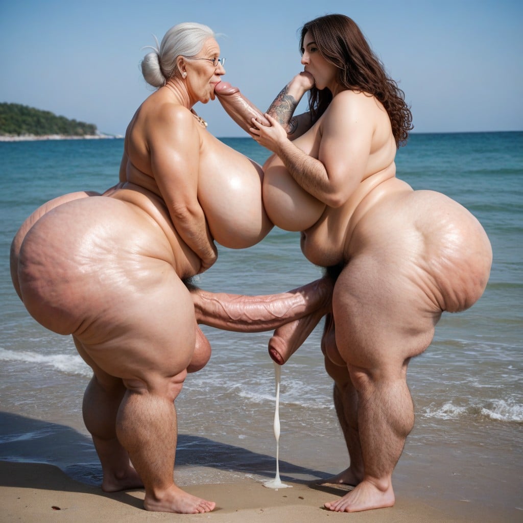 Extremely Large Ass, Hair Down To Shoulders, Standing In Ocean Water AI Porn
