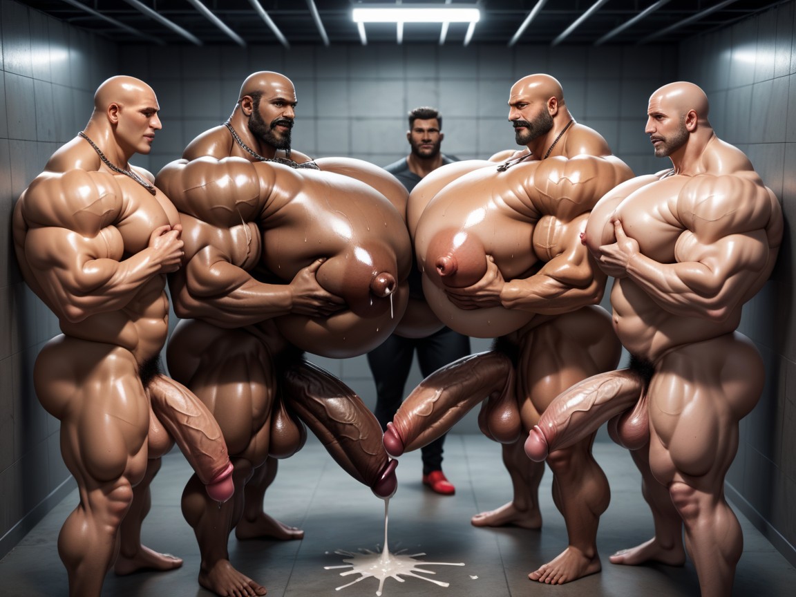 Lactating Boobs, Huge Hyper Cocks Pushing Up Hyper Boobs, Oversized Muscles AI Gay Porn