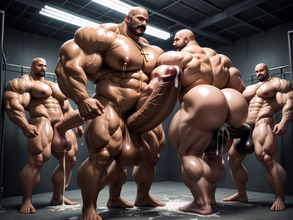 Rough Hyper Huge Cocks Everywhere On Him, Full Body, Erect Penis AI Gay Porn