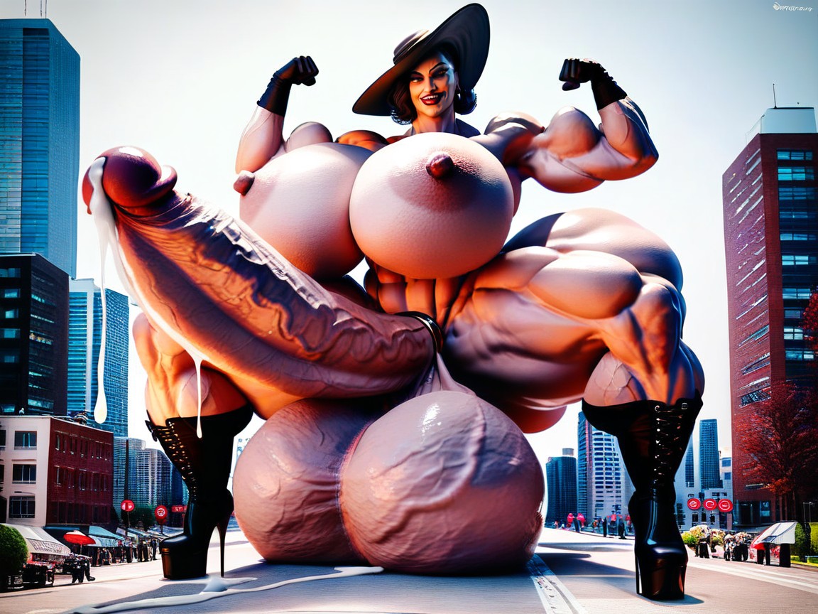 Bodybuilder, Massive Cock, Grasping Massive Long Oversized Hyper Cock Breast Shemale AI Porn
