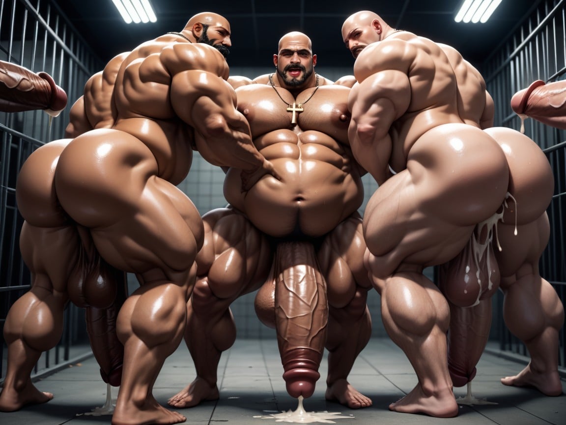 Erect Penis, Big Pecs, Side View AI Gay Porn