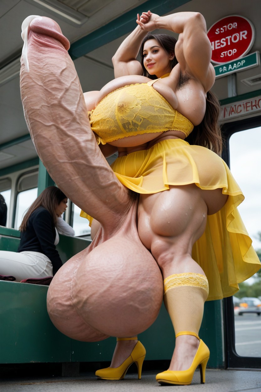 Muscular Woman, Yellow Lace Bra, Huge Muscles Shemale AI Porn
