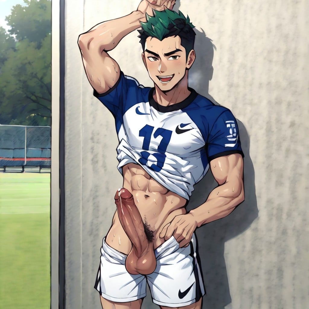 Erect Penis, Soccer Field, Outdoors AI Gay Porn