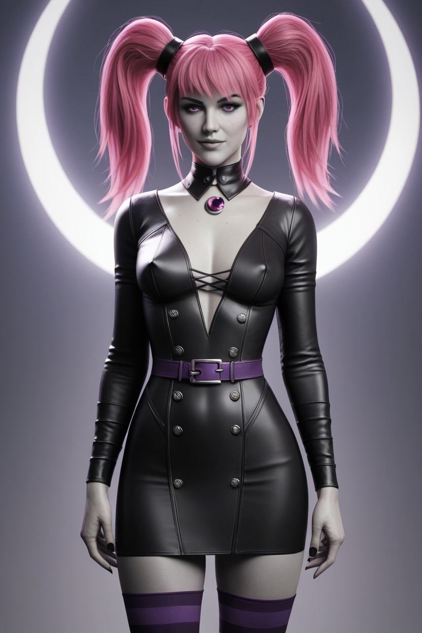 Crescent Moon Shaped Hair, Medium Length, Pink Hair AI Porn