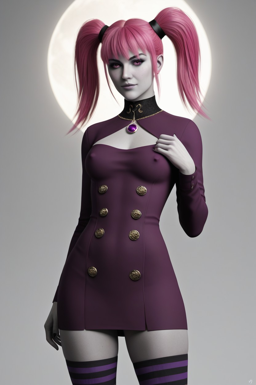 Black Eye Liner, Standing, Purple Shawl AI Porn