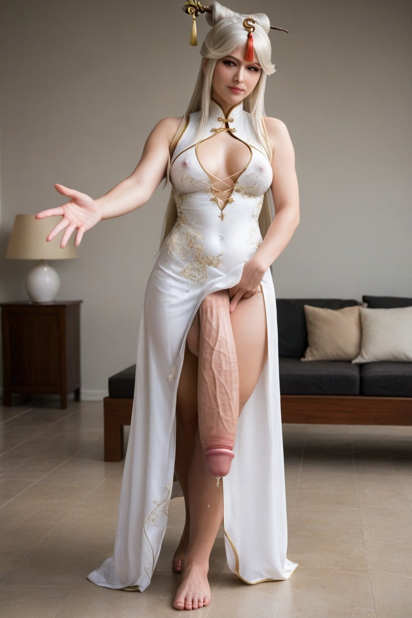 Penis Longer Than Body, Small Breasts, Gigantic Long Futanari Monster Cock Shemale AI Porn