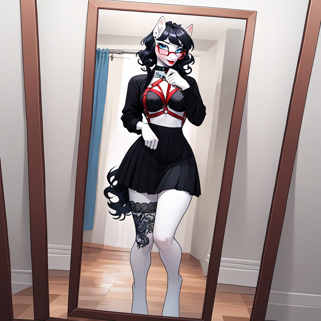 Black Eyeliner, Chest Harness, Medium Breasts AI獸人黃片