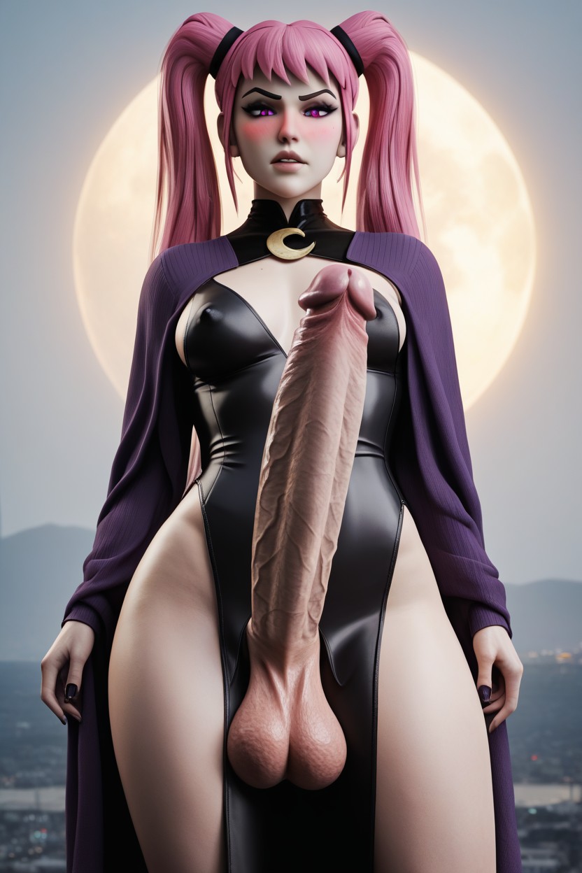 Black Chocker With Purple Gem Pendent, Grey Skin, Standing Shemale AI Porn
