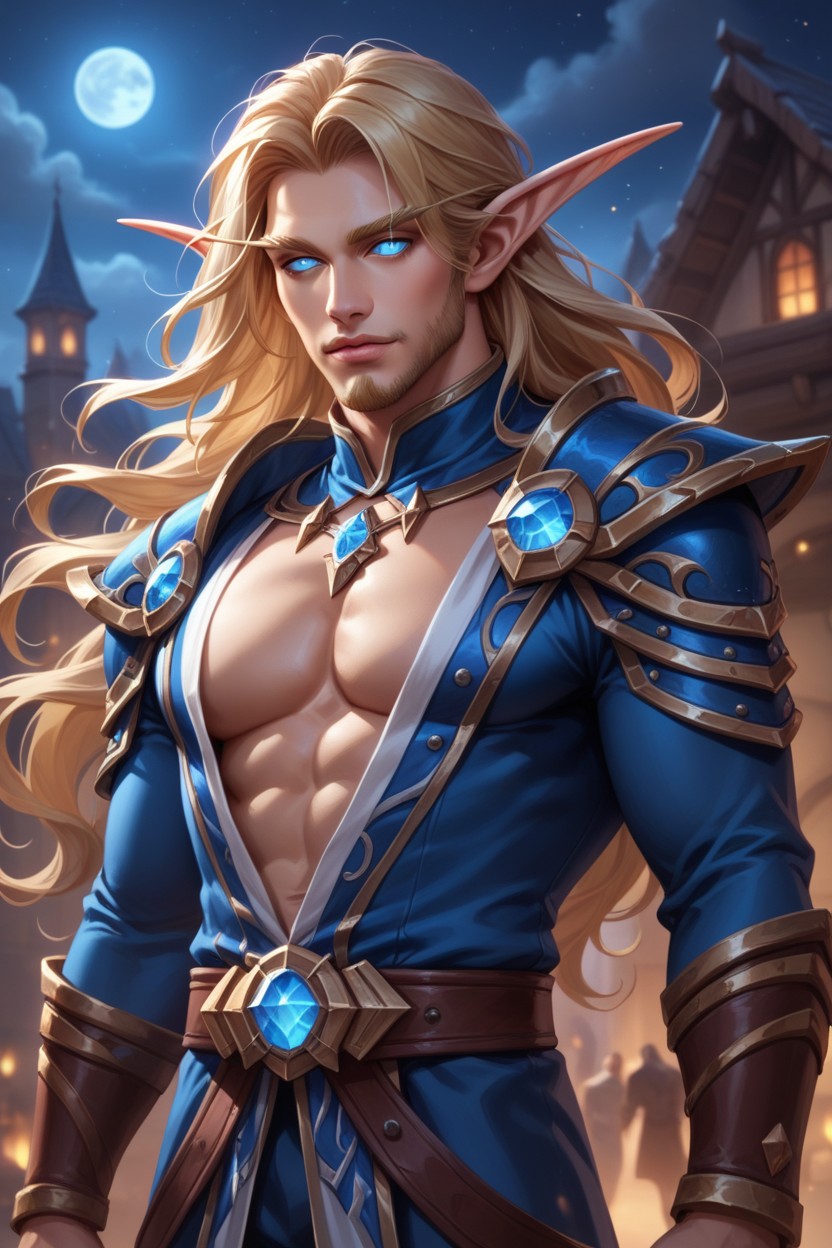 Chest Belt With Sapphire, Shaved Face, Blonde Hair AI Gay Porn