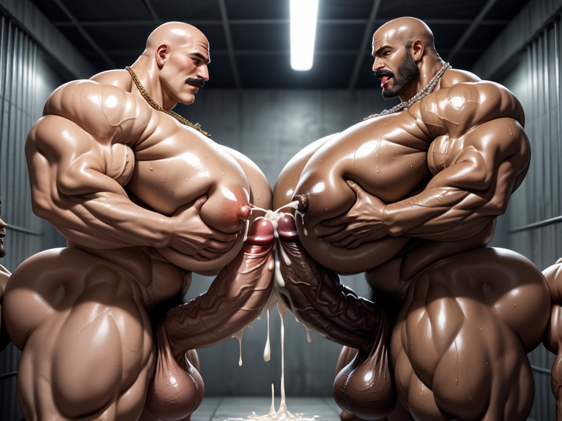 Oiled Skin, Huge Hyper Cocks Pushing Up Hyper Boobs, Hyper Breasts AI Gay Porn