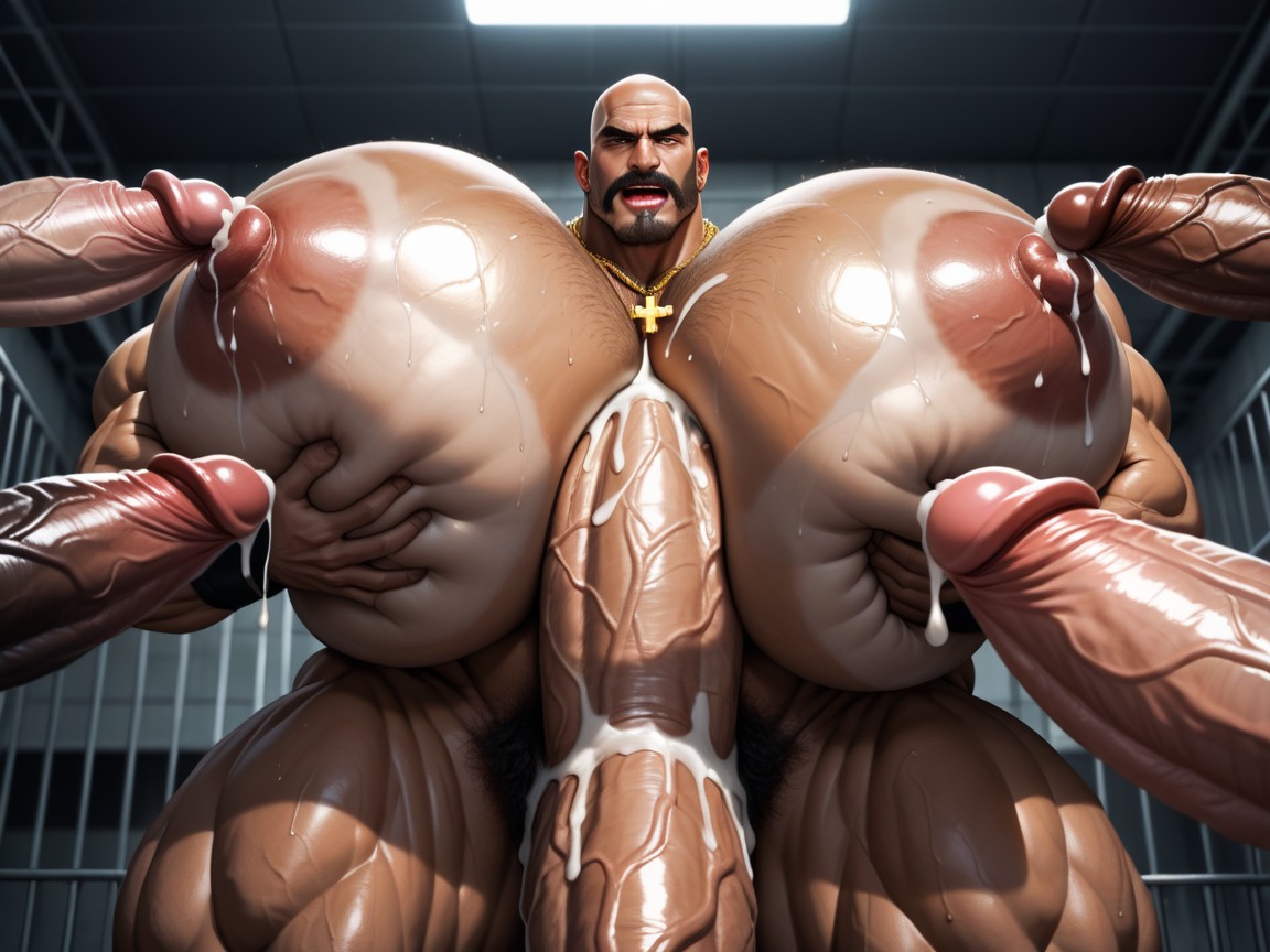 Impossibly Long Hyper Penis, Side View, Mouth Agape AI Gay Porn