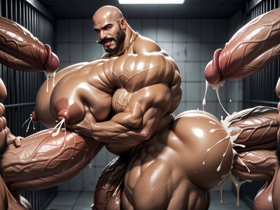 Massive Thick Bulky Hairy Muscles, Tanned Skin, Massive Muscles AI Gay Porn
