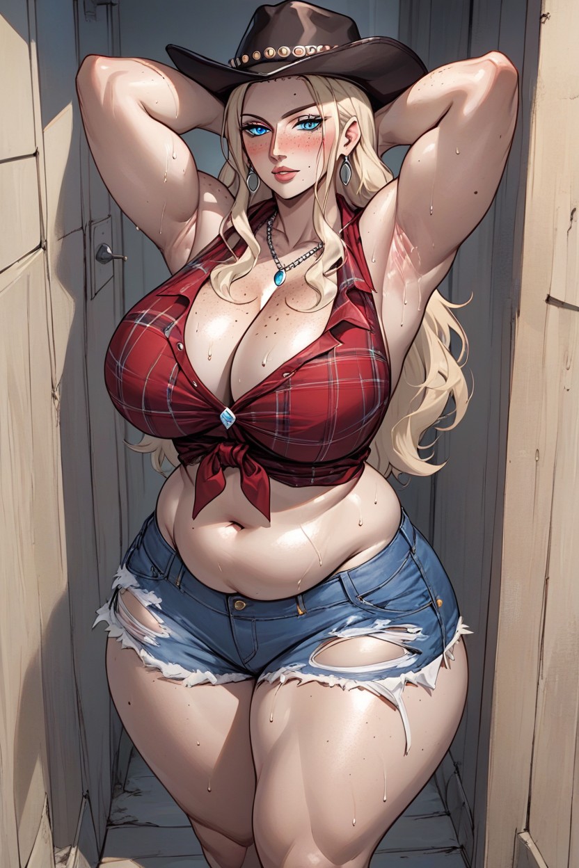 Pale Skin Wear Levis Shorts, Big Blue Eyes, Thick Lips Hentai AI Porn