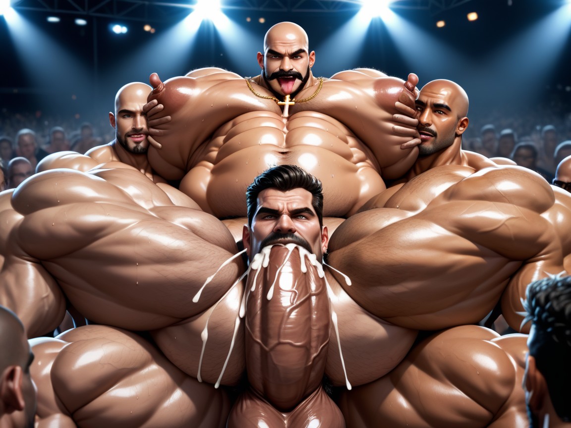 Massive Thick Bulky Hairy Muscles, Triple Penetration, Hyper Bulky Tanned Skin AI Gay Porn