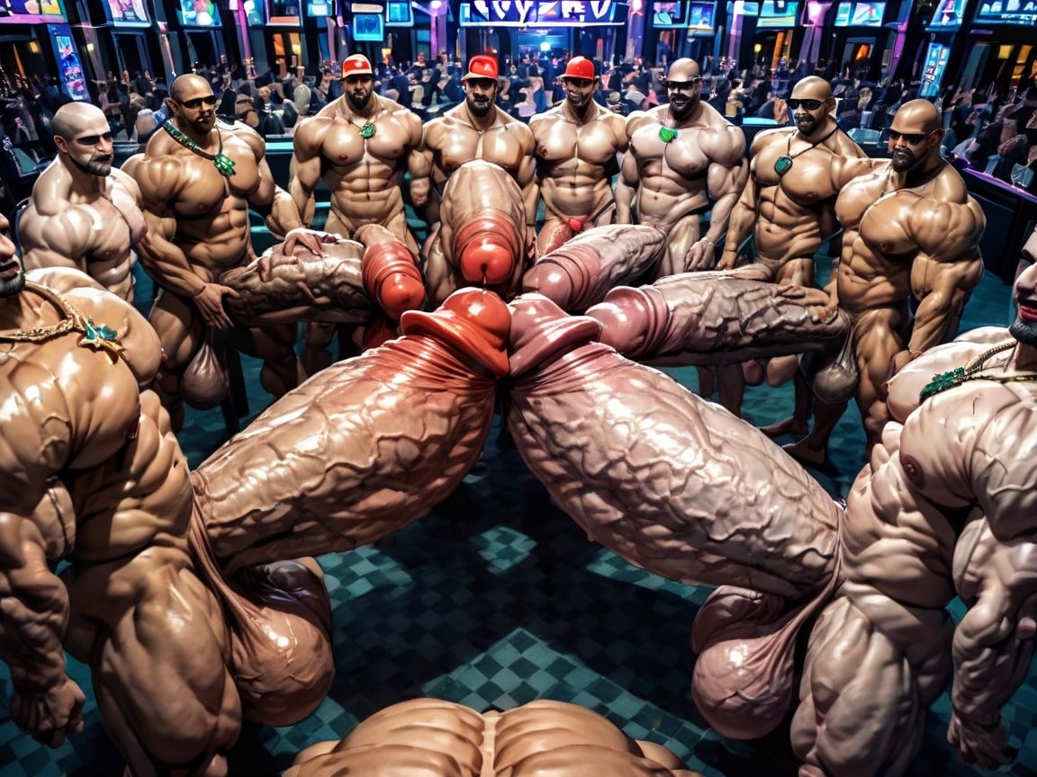 Gay Gangbang, Blowjob (3rd Person), Oversized Hyper Boobs AI Gay Porn