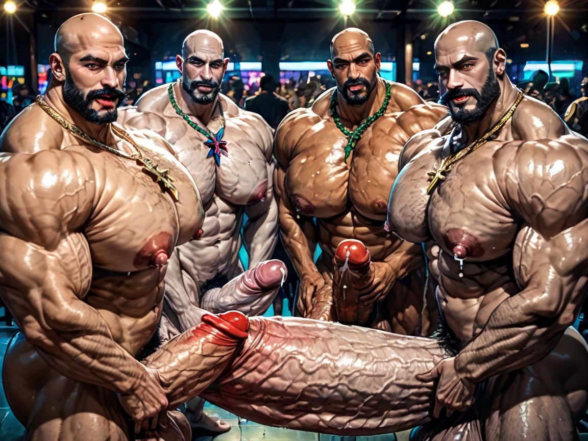 Mouth Agape, Both Boobs Getting Sucked Hard, Oversized Muscles AI Gay Porn