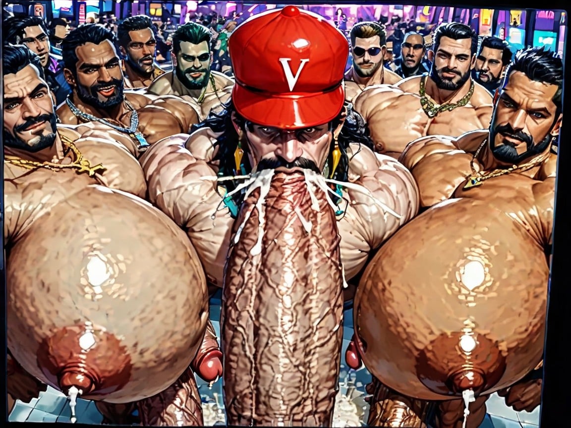 Side View, Impossibly Long Hyper Penis, Focus Under Boob AI Gay Porn