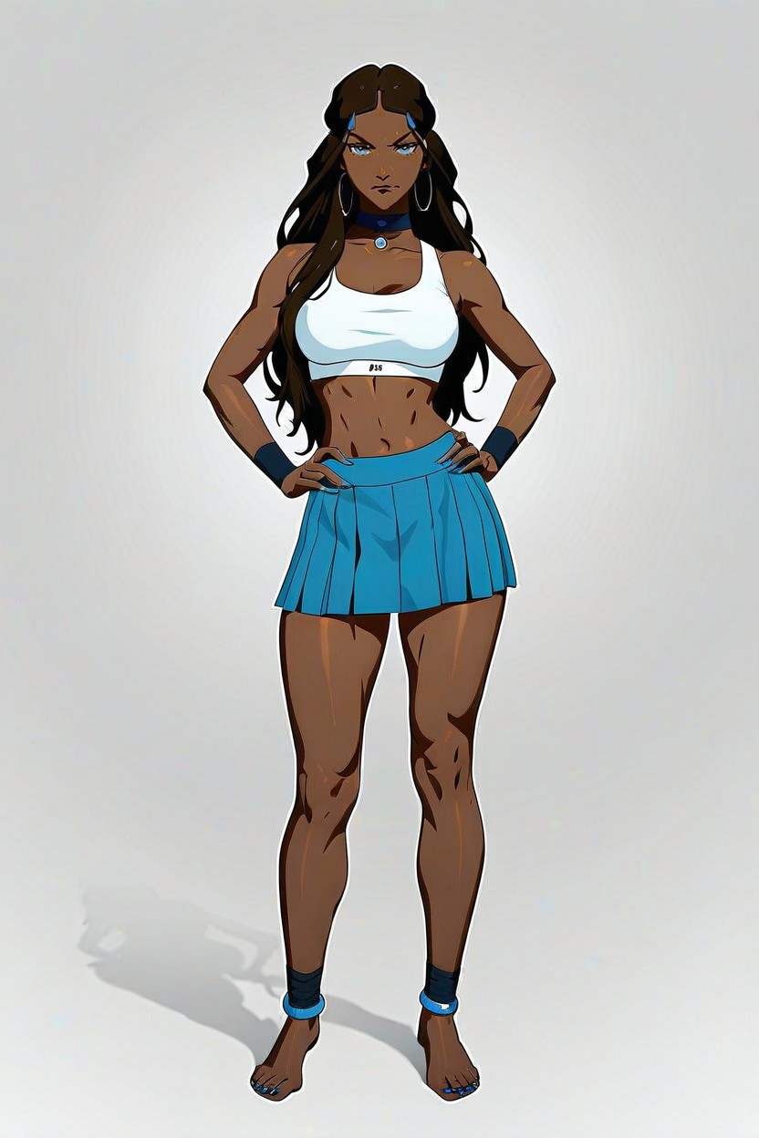 Wearing White Tennis Clothes, Plastic Dark Blue Bangles, Hands On Hips AI Porn