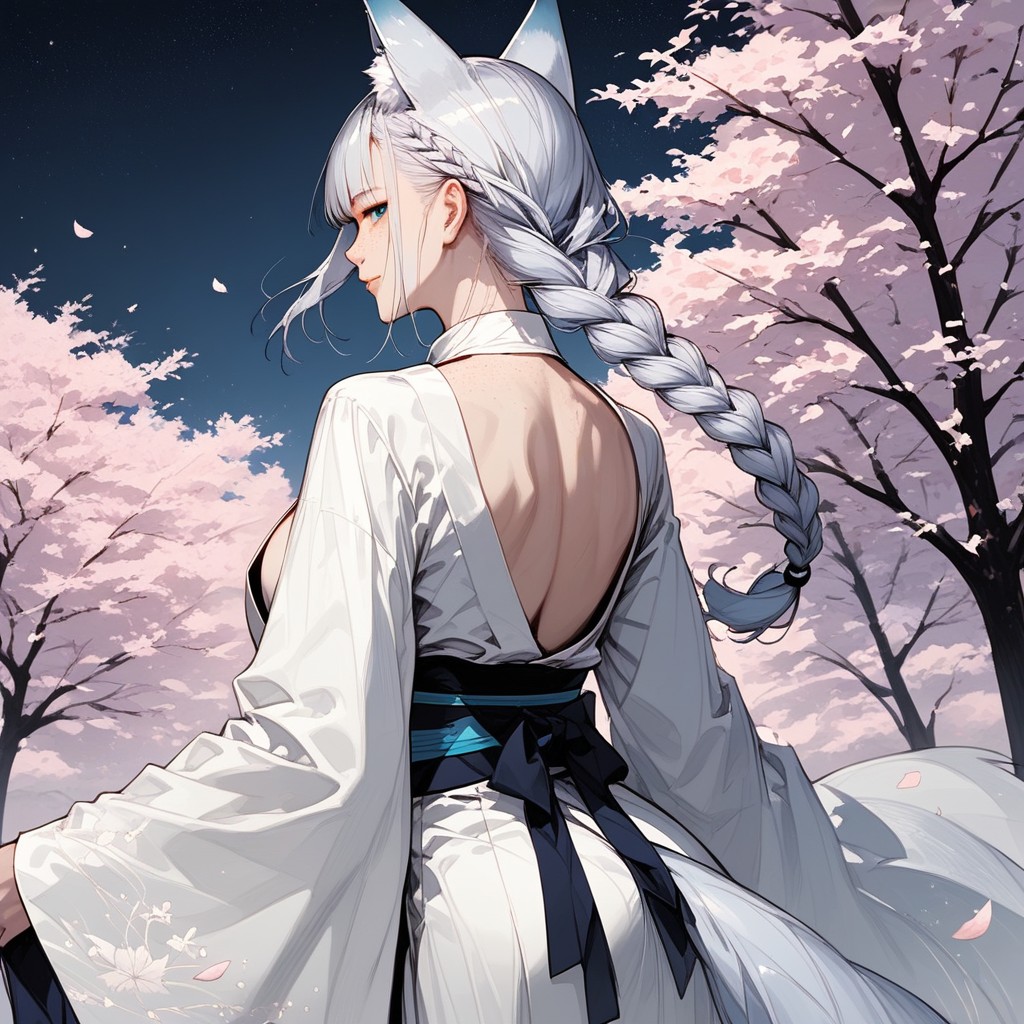 Blurry Background, Ultra Detailed Face, Deep Navy Sash Embraced Her Waist Hentai IA