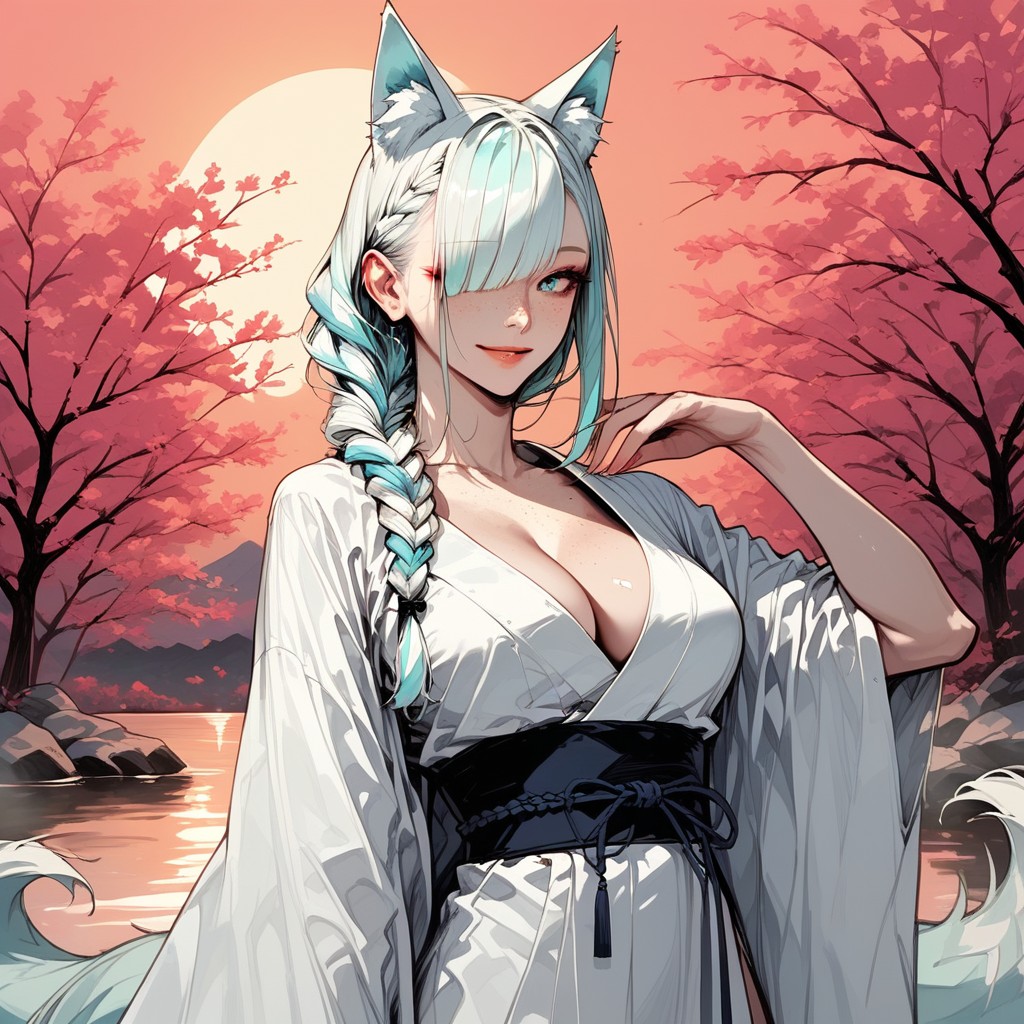 White Petals In The Air, Water Vapor, Beautiful Face Hentai AI Porn