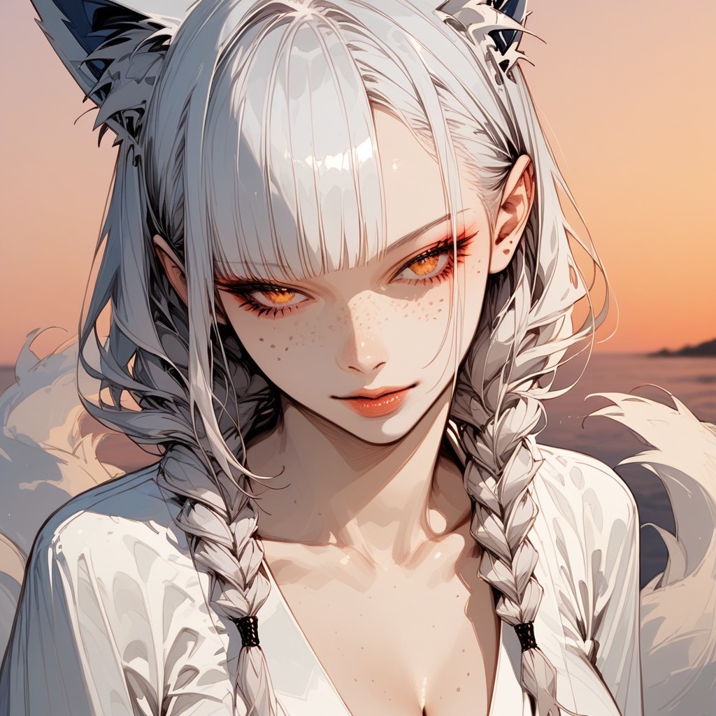 Extremely Beautiful, White Kimono, Bangs Cover One Eye Hentai AI Porn