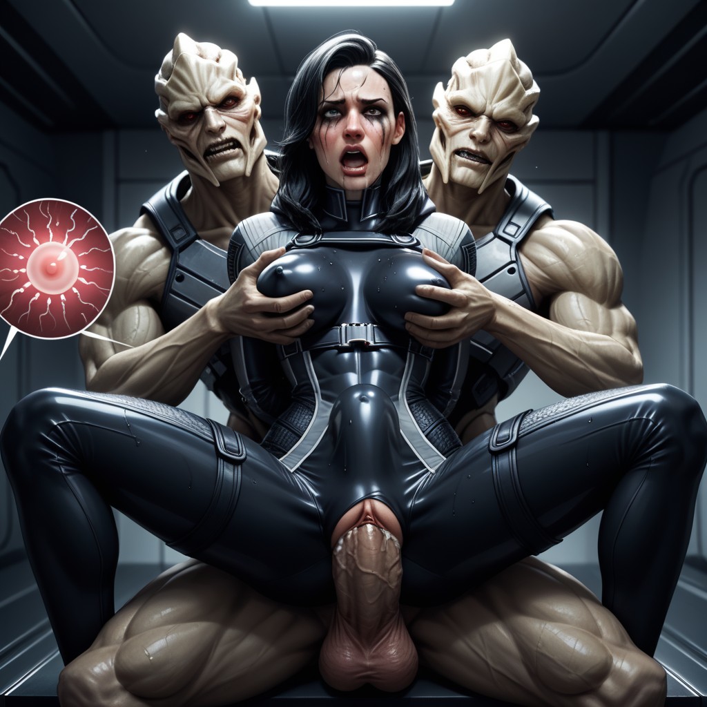 25+, Medium Breast, Penis Pushing Through Her White Hexogonal Patterened Bodysuit AI Porn