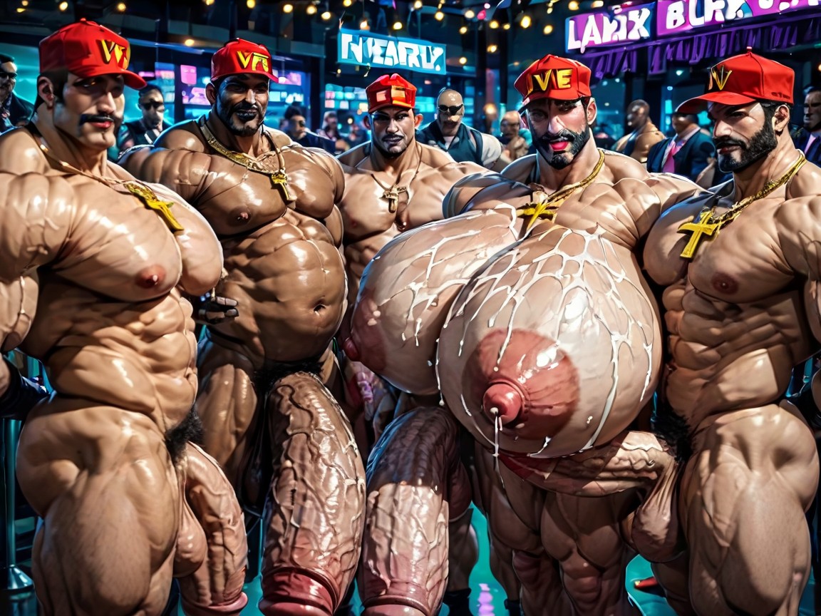 Many Huge Cocks In Mouth And Hyper Massive Ass, Thick Moustache With Beard, Triple Penetration In Ass AI Gay Porn