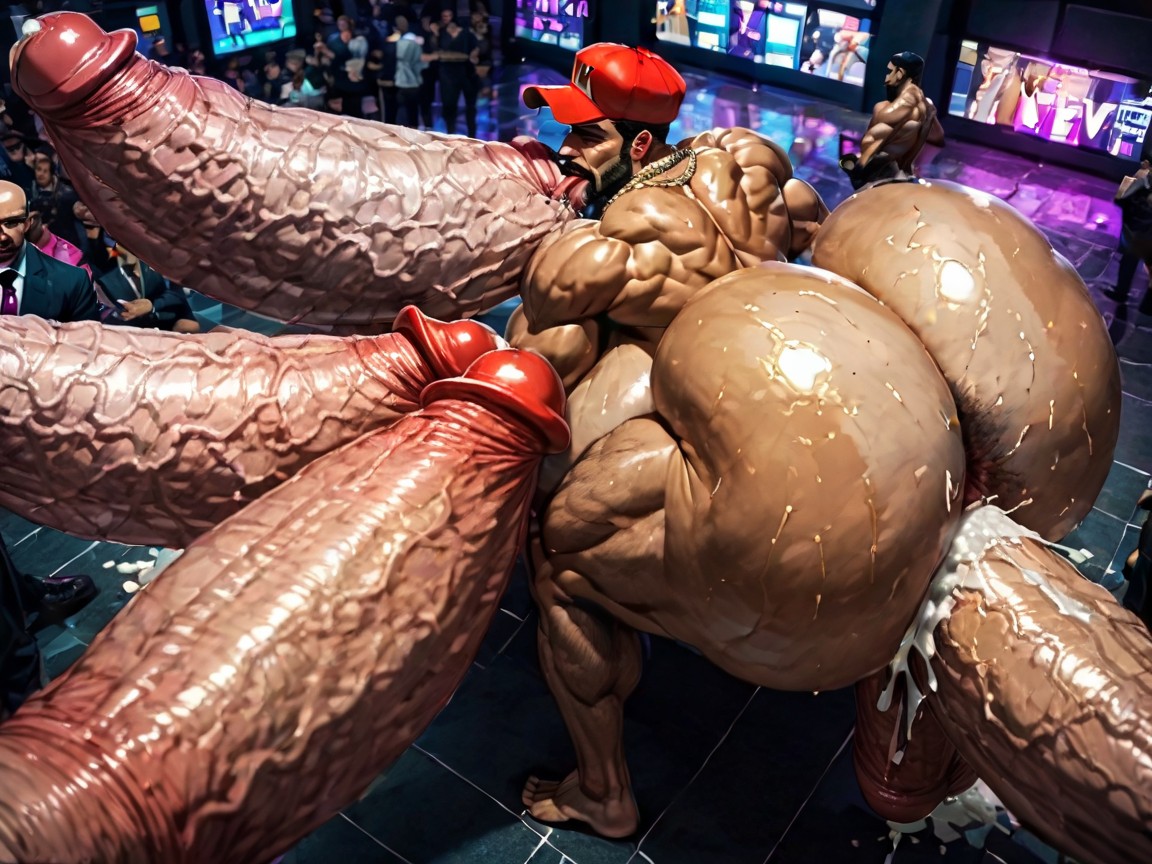 Harem, Front View, Hyper Bulky Tanned Skin AI Gay Porn