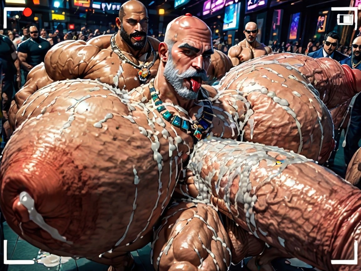 Erect Penis, Cum Covering Face, Many Huge Cocks In Mouth And Hyper Massive Ass AI Gay Porn