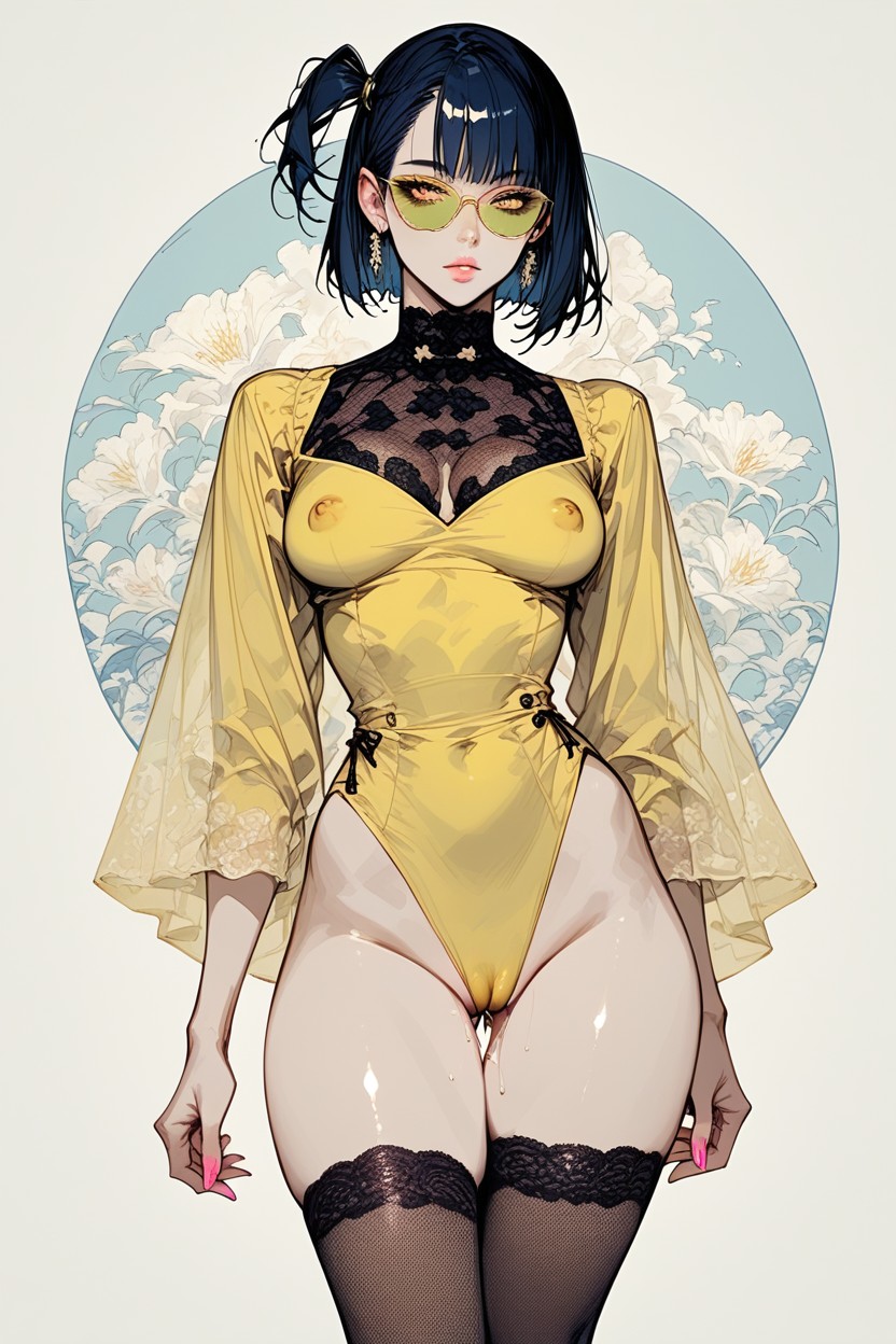 Yellow Dress Above The Knee, Lean Body, Pink Lips Hentai AI Porn