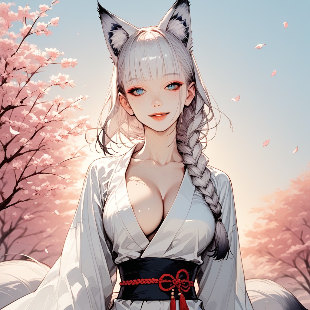 Emphasizes Kitsune Features, Freckles, High Detailed Image Hentai AI Porn
