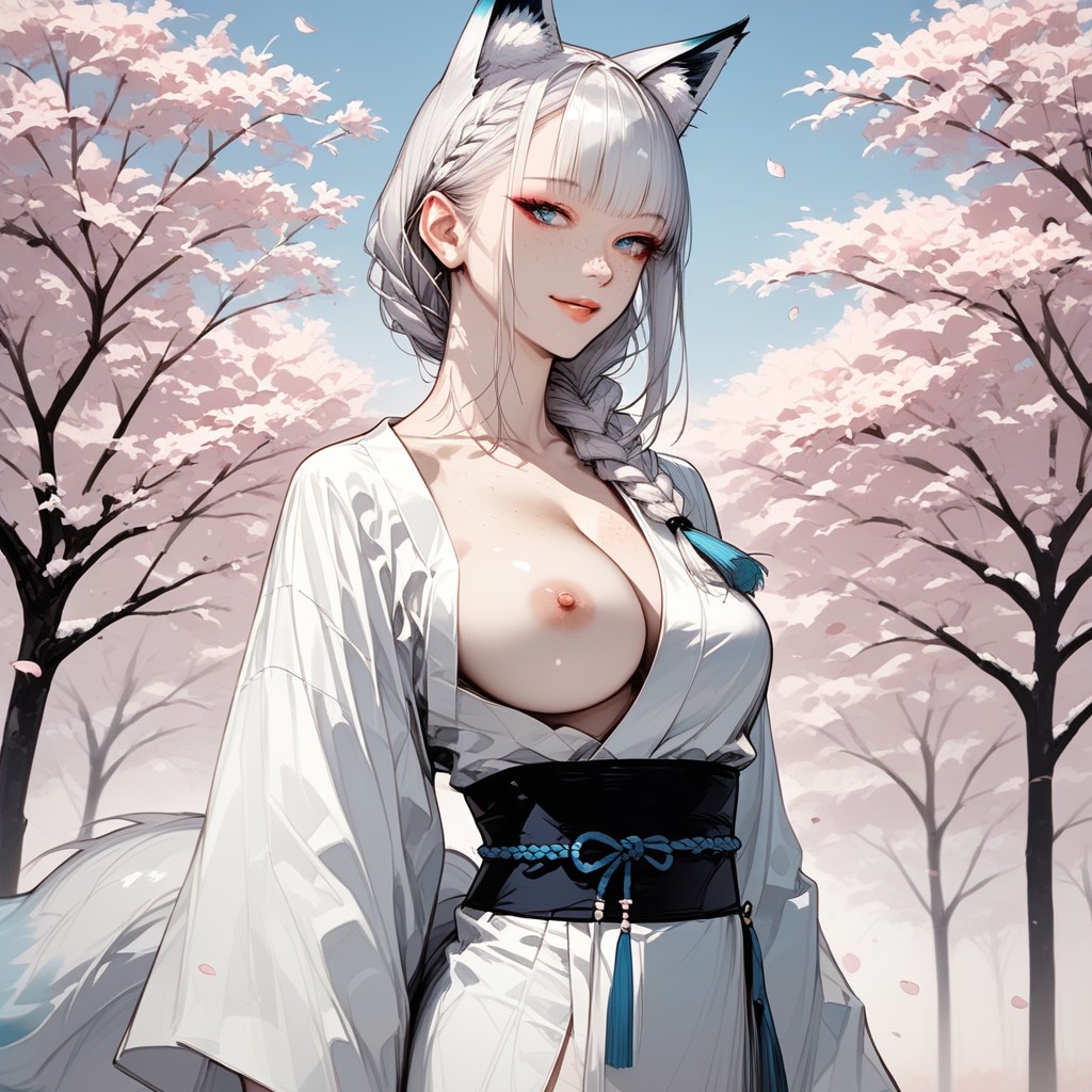 Emphasizes Kitsune Features, High Detailed Image, Long Braid Hentai AI Porn