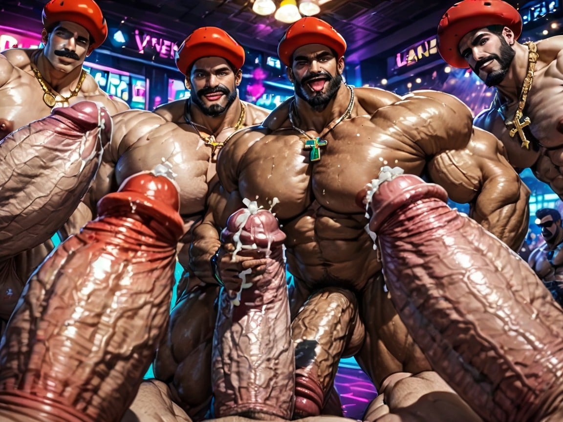 Hyper Bulky Tanned Skin, Sideburns, Huge Hyper Nipples AI Gay Porn