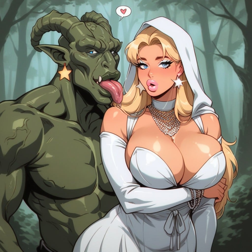 Love Hearts, Deep Cleavage, White Hood AI Porn