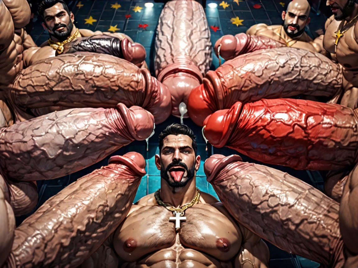 Hyper Bulky Tanned Skin, Both Boobs Getting Sucked Hard, Hands Spreading Ass Very Far Apart AI Gay Porn