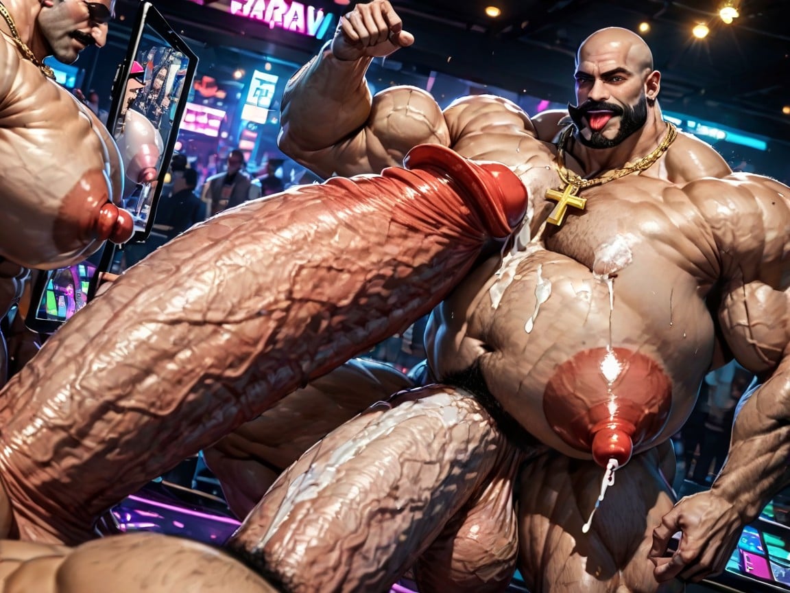 Hyper Breasts, Tanned Skin, Impossibly Long Hyper Penis AI Gay Porn