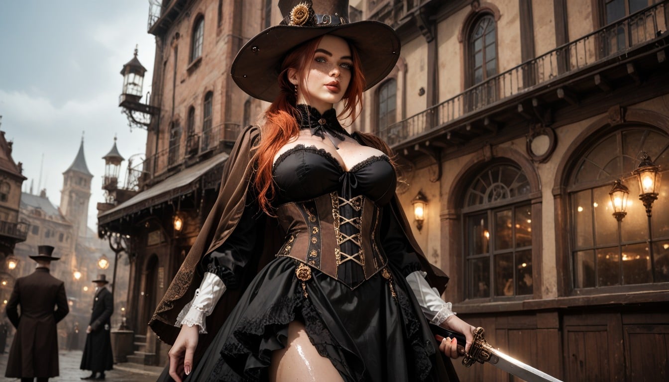 Freckles, Award Winning Photograph, Brown Steampunk Jacket AI Porn