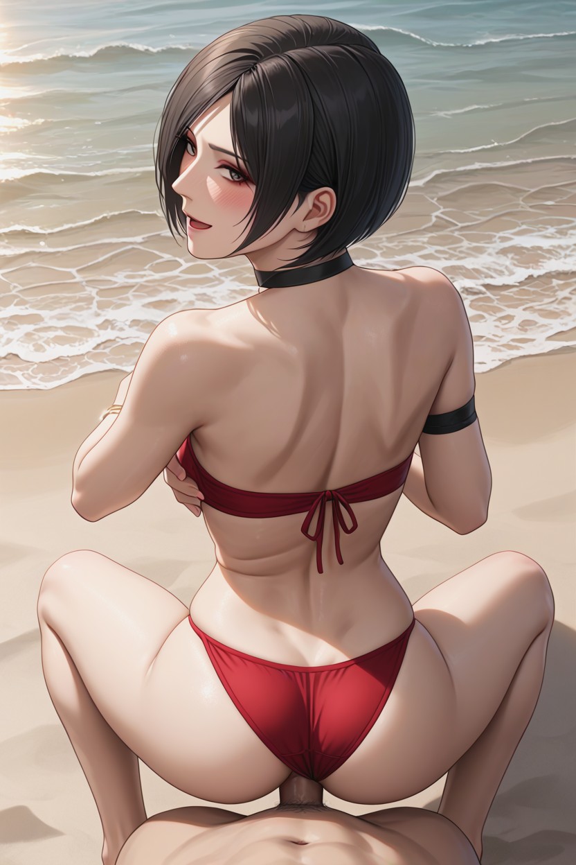Beach, Top Down View, Red Bikini AI Porn