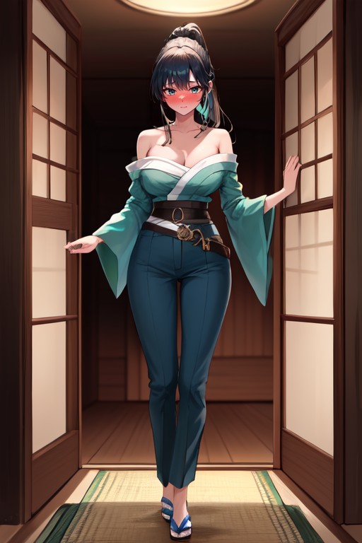 Long Trousers, Ojos Rorados, Skin Tight Detached Emerald Green Sleeves Porno IA