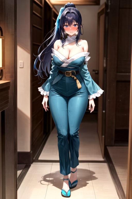 Off Soulders Top, Ponytail, Belly Covered AI Porn