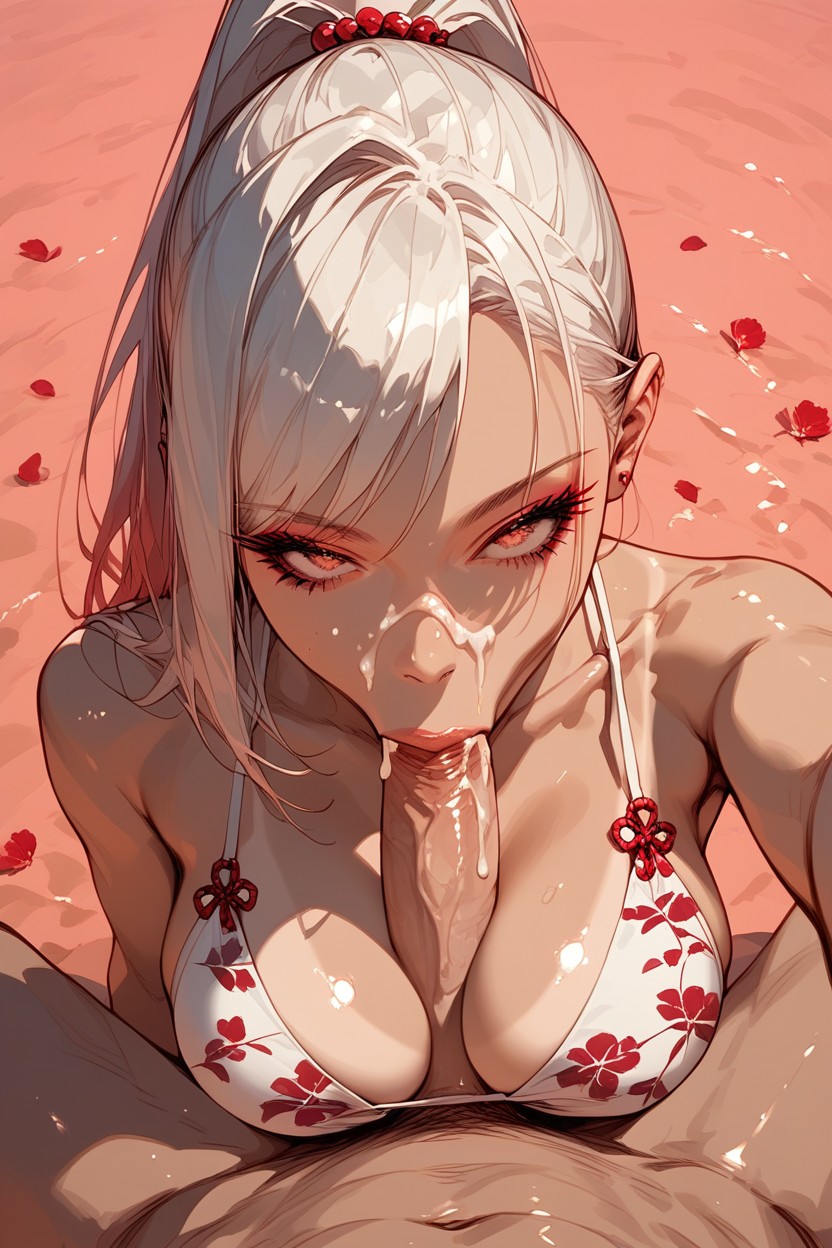 Full Lips, High Ponytail, Cum On Boobs Hentai AI Porn