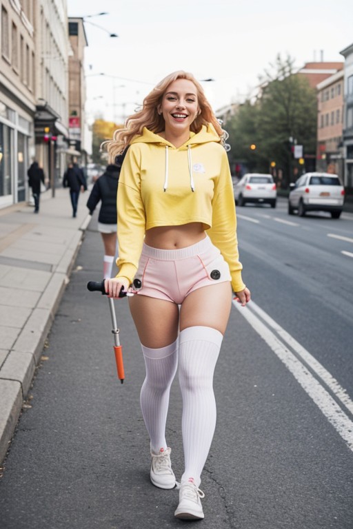 Yellow Hair, Wind In Hair, Feet Visible AI Porn