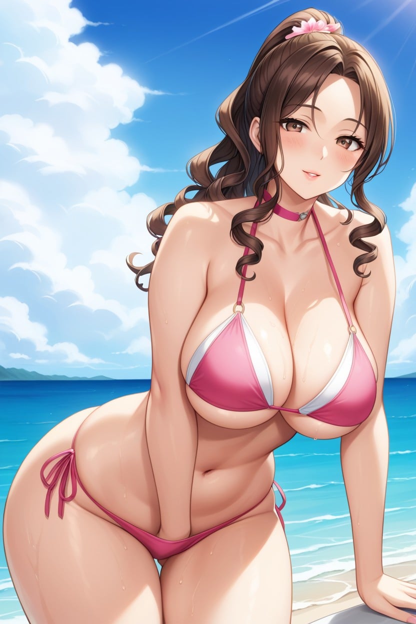 Pink Bikini Bottom, Brunette, Side View Hentai AI Porn