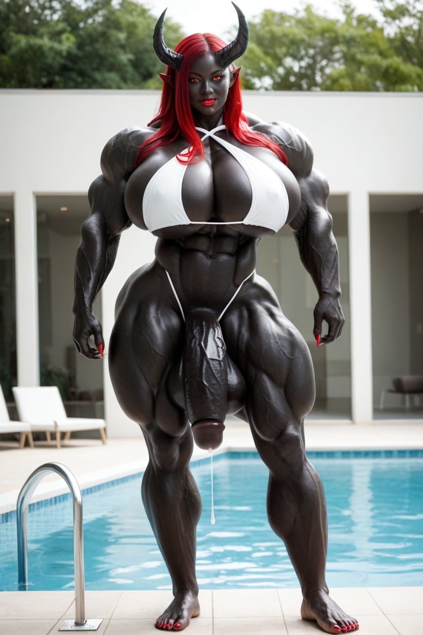 Bikini, Extremely Long Black Cock, Gigantic Tits Shemale AI Porn
