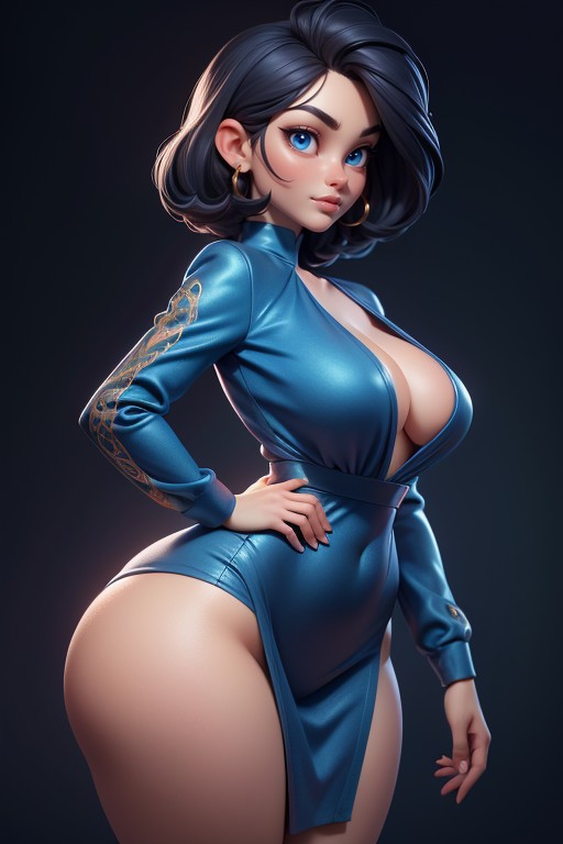 Dress Is All One Piece Above The Thighs, Bobcut, Side View Hentai AI Porn