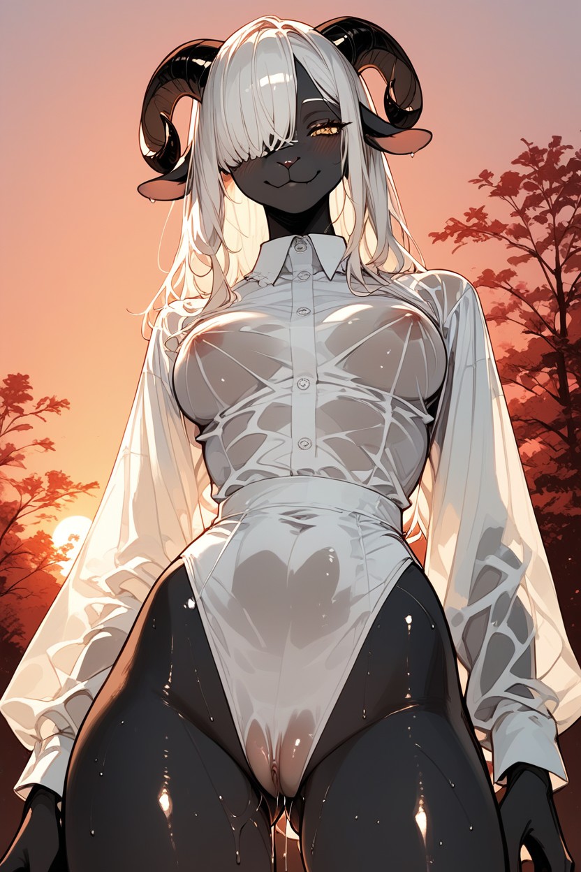 Super Sweaty, White Panties, Buttoned Shirt Furry AI Porn