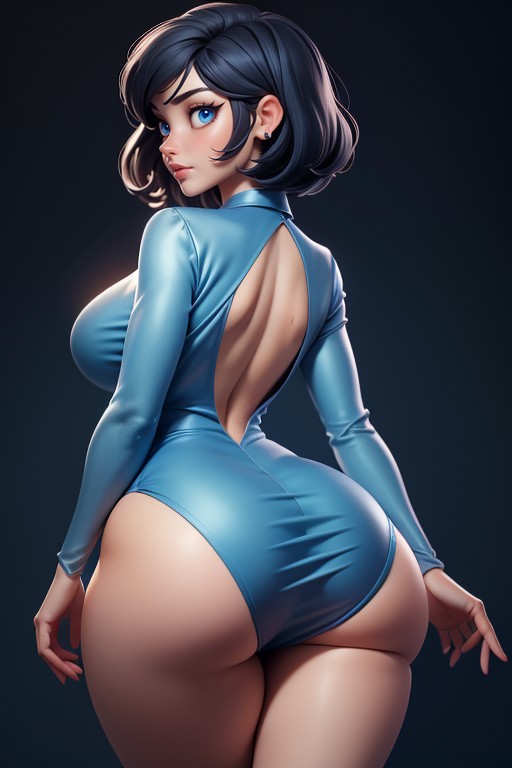 18+, One Piece V Neck Colar Silk Dress Above The Thighs, Ass Cheeks Visible Hentai AI Porn