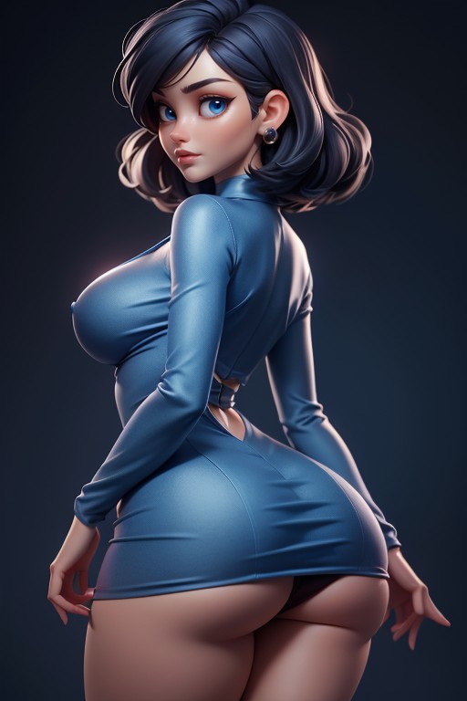 Dress Is All One Piece Above The Thighs, Sexy Serious Expression, Side View Hentai AI Porn
